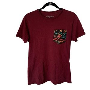 Empyre maroon tee with Native American / tribal print pocket